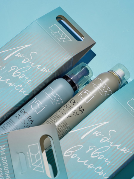 Изображение товара Набор косметики для волос Dew Professional Cпрей-глина для объема 15 в 1 + Мусс Увлажняющий разглаживающий (200мл+200мл)