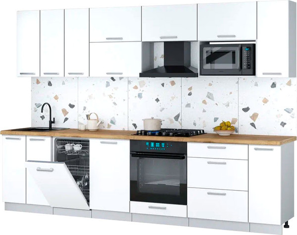 Изображение товара Кухонный гарнитур Интерлиния Мила Gloss 3.0-ПМ4 (белый/белый/дуб бунратти)