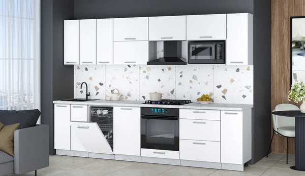 Изображение товара Кухонный гарнитур Интерлиния Мила Gloss 3.0-ПМ4 (белый/белый/серый каспий)