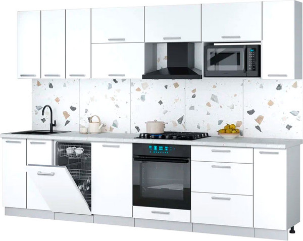 Изображение товара Кухонный гарнитур Интерлиния Мила Gloss 3.0-ПМ4 (белый/белый/серый каспий)