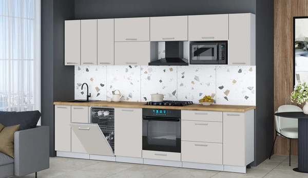 Изображение товара Кухонный гарнитур Интерлиния Мила Gloss 3.0-ПМ4 (кашемир/кашемир/дуб бунратти)