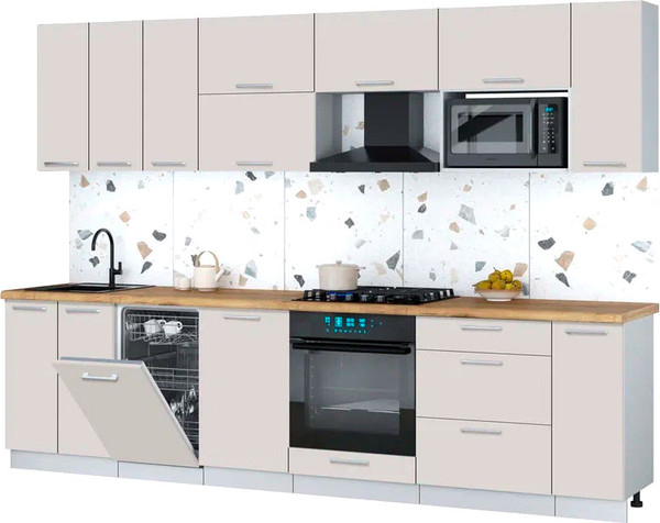 Изображение товара Кухонный гарнитур Интерлиния Мила Gloss 3.0-ПМ4 (кашемир/кашемир/дуб бунратти)