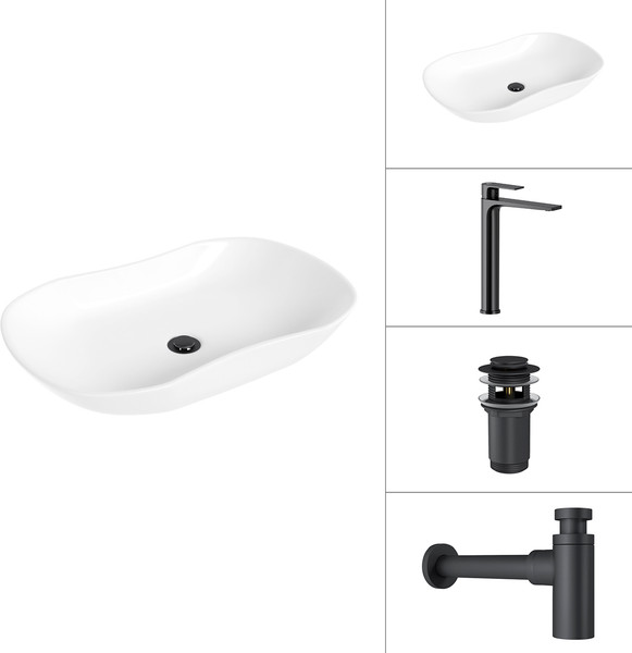 Изображение товара Умывальник со смесителем Lauter 21570 + Reef 21CK8678BS + сифон 21635B + дон.клапан 21190B (черный матовый)