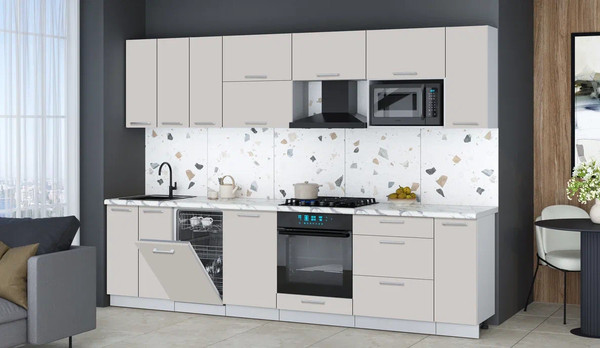 Изображение товара Кухонный гарнитур Интерлиния Мила Gloss 3.0-ПМ4 (кашемир/кашемир/белый гранит)