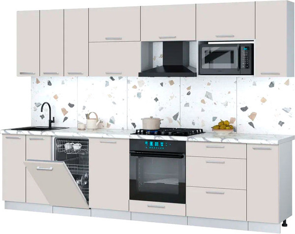 Изображение товара Кухонный гарнитур Интерлиния Мила Gloss 3.0-ПМ4 (кашемир/кашемир/белый гранит)