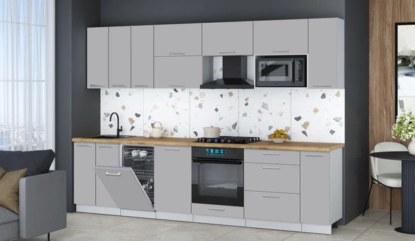 Изображение товара Кухонный гарнитур Интерлиния Мила Gloss 3.0-ПМ4 (грей/грей/дуб бунратти)