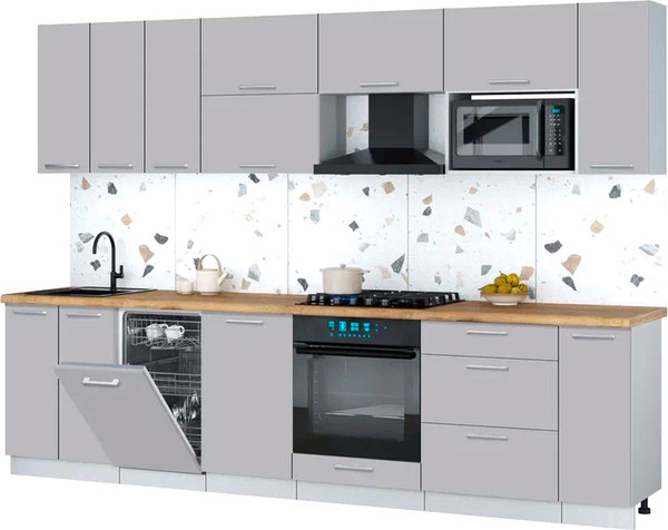 Изображение товара Кухонный гарнитур Интерлиния Мила Gloss 3.0-ПМ4 (грей/грей/дуб бунратти)