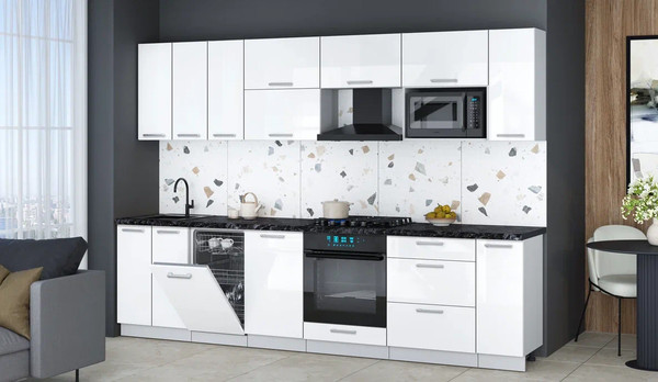 Изображение товара Кухонный гарнитур Интерлиния Мила Gloss 3.0-ПМ4 (белый глянец/белый глянец/кастилло темный)