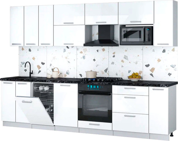 Изображение товара Кухонный гарнитур Интерлиния Мила Gloss 3.0-ПМ4 (белый глянец/белый глянец/кастилло темный)