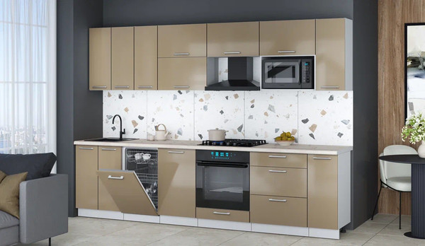 Изображение товара Кухонный гарнитур Интерлиния Мила Gloss 3.0-ПМ4 (капучино глянец/капучино глянец/бискайская сосна)