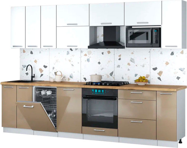 Изображение товара Кухонный гарнитур Интерлиния Мила Gloss 3.0-ПМ4 (капучино глянец/белый/дуб бунратти)