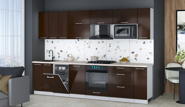 Изображение товара Кухонный гарнитур Интерлиния Мила Gloss 3.0-ПМ4 (шоколад глянец/шоколад глянец/бискайская сосна)