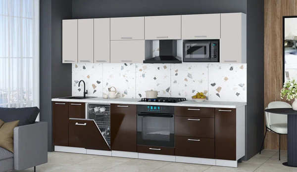 Изображение товара Кухонный гарнитур Интерлиния Мила Gloss 3.0-ПМ4 (шоколад глянец/кашемир/серый каспий)