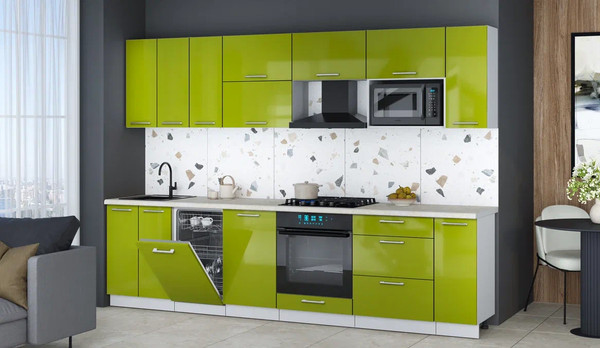 Изображение товара Кухонный гарнитур Интерлиния Мила Gloss 3.0-ПМ4 (яблоко глянец/яблоко глянец/опал светлый)