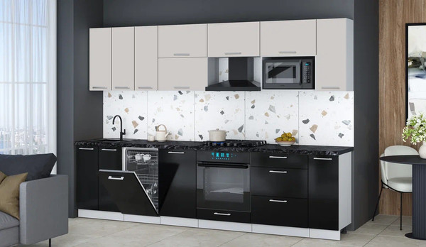 Изображение товара Кухонный гарнитур Интерлиния Мила Gloss 3.0-ПМ4 (черный глянец/кашемир/кастилло темный)