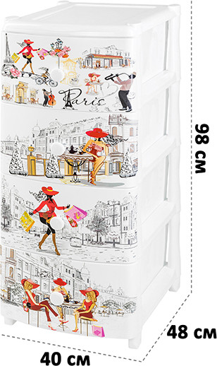 Изображение товара Комод пластиковый El Casa Париж 4-х секционный / 640043 (белый)