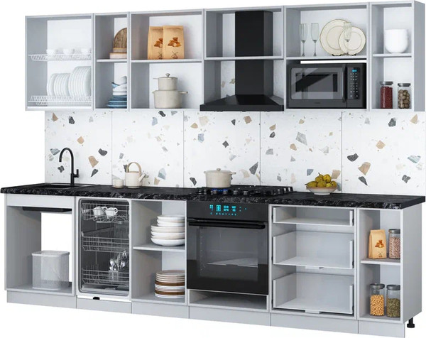 Изображение товара Кухонный гарнитур Интерлиния Мила Gloss 3.0-ПМ4 (черный глянец/бордовый глянец/кастилло темный)