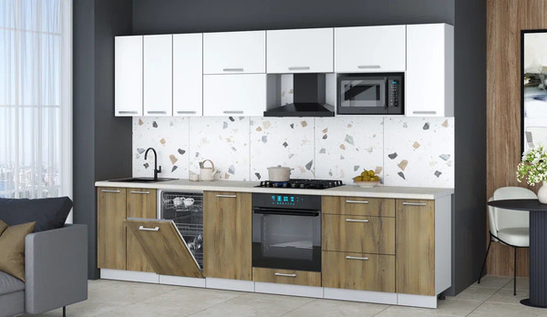 Изображение товара Кухонный гарнитур Интерлиния Мила Gloss 3.0-ПМ4 (дуб вотан/белый/опал светлый)