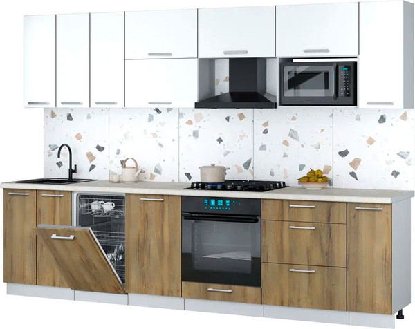 Изображение товара Кухонный гарнитур Интерлиния Мила Gloss 3.0-ПМ4 (дуб вотан/белый/опал светлый)