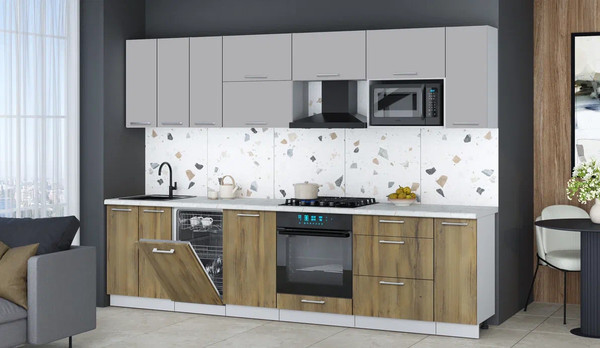 Изображение товара Кухонный гарнитур Интерлиния Мила Gloss 3.0-ПМ4 (дуб вотан/грей/серый каспий)