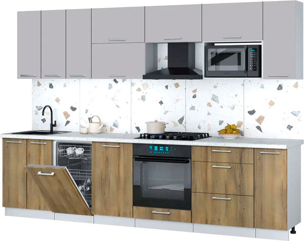 Изображение товара Кухонный гарнитур Интерлиния Мила Gloss 3.0-ПМ4 (дуб вотан/грей/серый каспий)