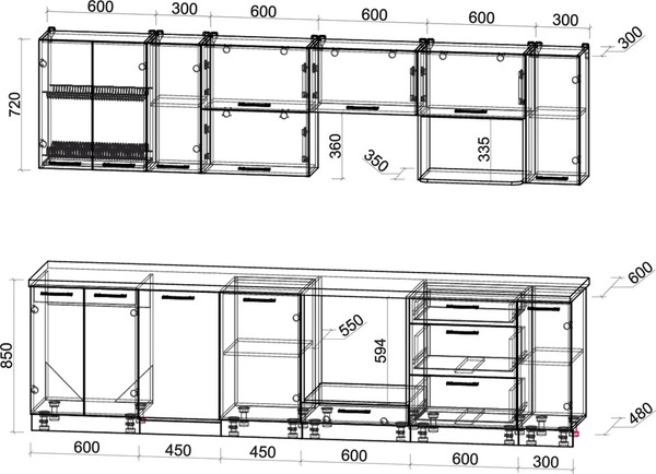 Изображение товара Кухонный гарнитур Интерлиния Мила Gloss 3.0-ПМ4 (дуб вотан/серый/белый гранит)
