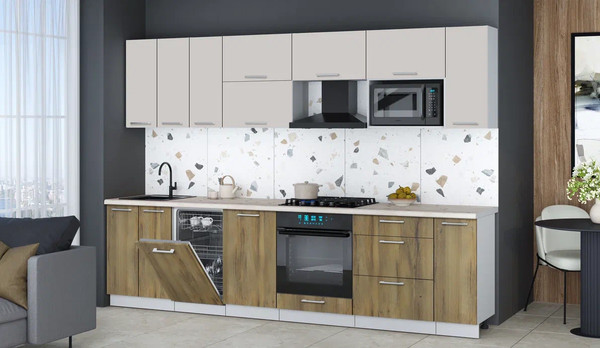 Изображение товара Кухонный гарнитур Интерлиния Мила Gloss 3.0-ПМ4 (дуб вотан/кашемир/бискайская сосна)