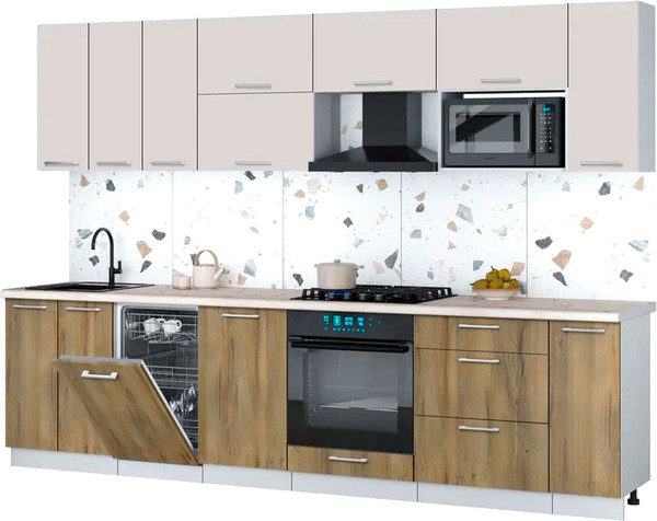 Изображение товара Кухонный гарнитур Интерлиния Мила Gloss 3.0-ПМ4 (дуб вотан/кашемир/бискайская сосна)