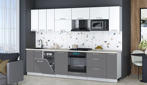 Изображение товара Кухонный гарнитур Интерлиния Мила Gloss 3.0-ПМ4 (серый/белый/опал светлый)