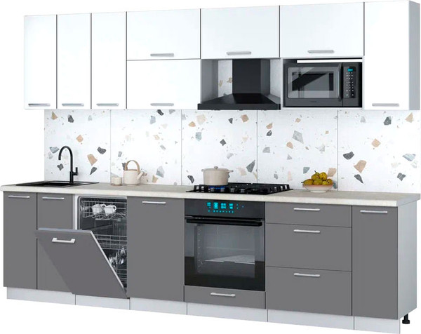 Изображение товара Кухонный гарнитур Интерлиния Мила Gloss 3.0-ПМ4 (серый/белый/опал светлый)