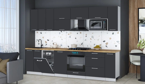 Изображение товара Кухонный гарнитур Интерлиния Мила Gloss 3.0-ПМ4 (пепел/пепел/дуб бунратти)