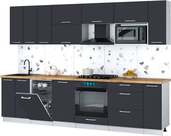 Изображение товара Кухонный гарнитур Интерлиния Мила Gloss 3.0-ПМ4 (пепел/пепел/дуб бунратти)