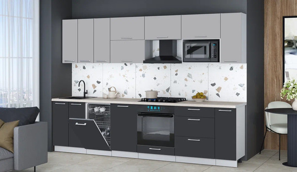 Изображение товара Кухонный гарнитур Интерлиния Мила Gloss 3.0-ПМ4 (пепел/грей/травертин серый)