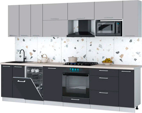 Изображение товара Кухонный гарнитур Интерлиния Мила Gloss 3.0-ПМ4 (пепел/грей/травертин серый)