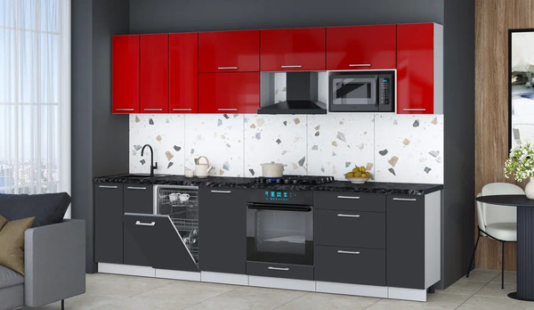 Изображение товара Кухонный гарнитур Интерлиния Мила Gloss 3.0-ПМ4 (пепел/красный глянец/кастилло темный)