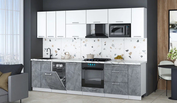 Изображение товара Кухонный гарнитур Интерлиния Мила Gloss 3.0-ПМ4 (керамика/белый/белый гранит)