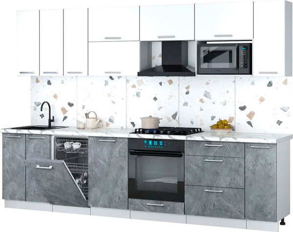 Изображение товара Кухонный гарнитур Интерлиния Мила Gloss 3.0-ПМ4 (керамика/белый/белый гранит)