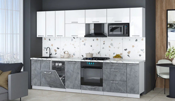 Изображение товара Кухонный гарнитур Интерлиния Мила Gloss 3.0-ПМ4 (керамика/белый глянец/белый гранит)