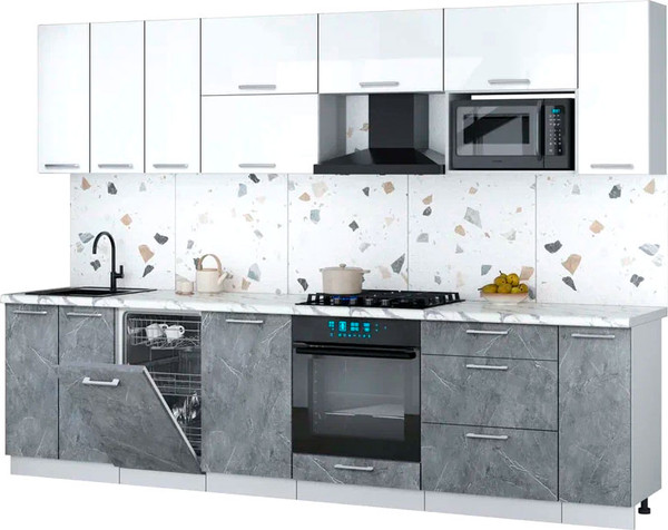 Изображение товара Кухонный гарнитур Интерлиния Мила Gloss 3.0-ПМ4 (керамика/белый глянец/белый гранит)