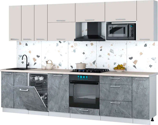 Изображение товара Кухонный гарнитур Интерлиния Мила Gloss 3.0-ПМ4 (керамика/кашемир/травертин серый)