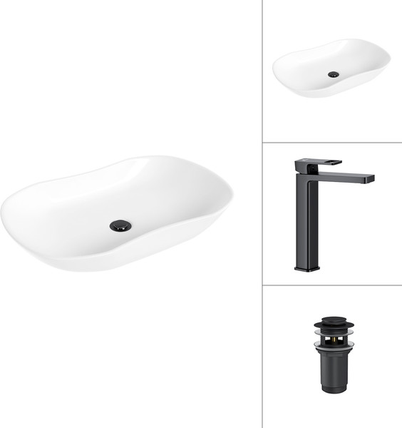 Изображение товара Умывальник со смесителем Lauter 21570 + Cascade 21СК0655BS с донным клапаном 21190B (черный матовый)