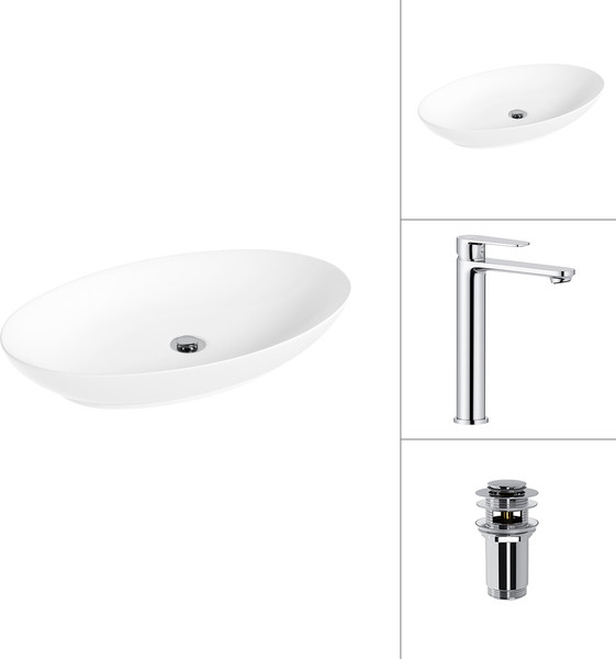 Изображение товара Умывальник со смесителем Lauter 21571 + Moon 21СK81691C с донным клапаном 21190CH (хром)