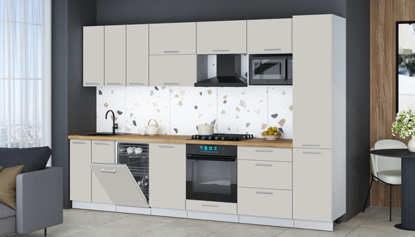 Изображение товара Кухонный гарнитур Интерлиния Мила Gloss 3.1-ПМ4 (кашемир/кашемир/дуб бунратти)