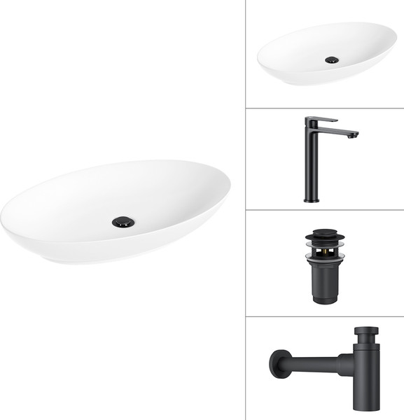 Изображение товара Умывальник со смесителем Lauter 21571 + Moon 21СК8691BS + сифон 21635B + дон.клапан 21190B (черный матовый)