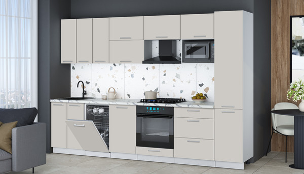 Изображение товара Кухонный гарнитур Интерлиния Мила Gloss 3.1-ПМ4 (кашемир/кашемир/белый гранит)