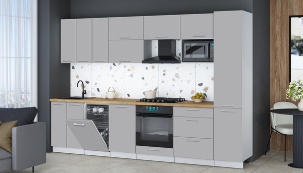 Изображение товара Кухонный гарнитур Интерлиния Мила Gloss 3.1-ПМ4 (грей/грей/дуб бунратти)