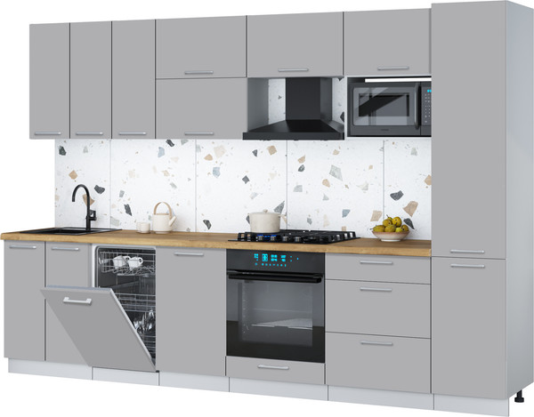 Изображение товара Кухонный гарнитур Интерлиния Мила Gloss 3.1-ПМ4 (грей/грей/дуб бунратти)