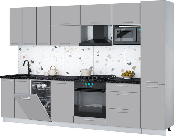 Изображение товара Кухонный гарнитур Интерлиния Мила Gloss 3.1-ПМ4 (грей/грей/кастилло темный)