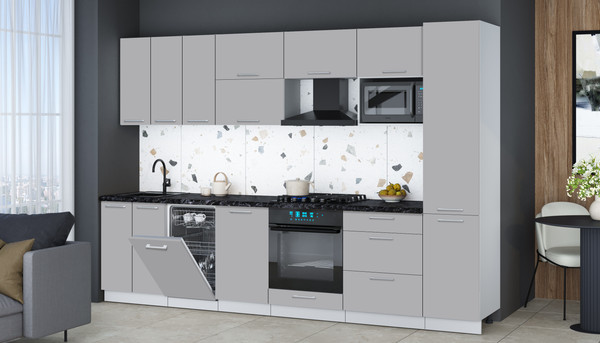 Изображение товара Кухонный гарнитур Интерлиния Мила Gloss 3.1-ПМ4 (грей/грей/кастилло темный)