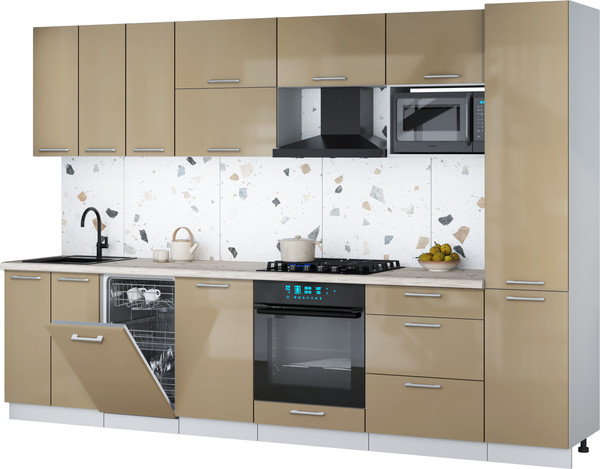 Изображение товара Кухонный гарнитур Интерлиния Мила Gloss 3.1-ПМ4 (капучино глянец/капучино глянец/бискайская сосна)